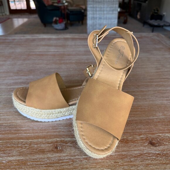 Forever Taupe Tan Open Toe Ankle Strap Espadrille Size‎ 10 - Picture 5 of 10